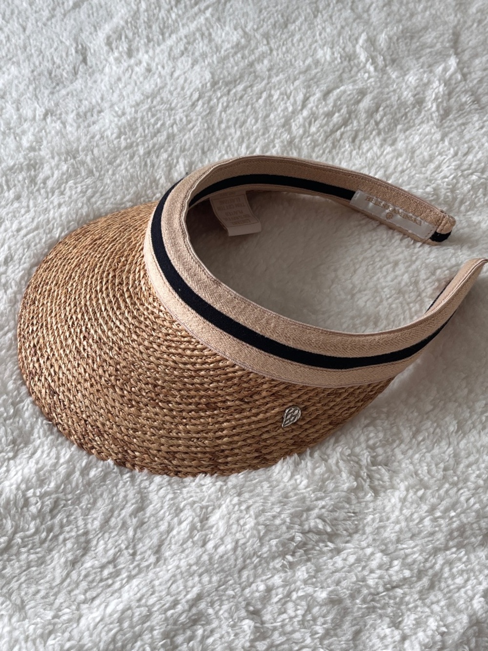 Helen Kaminski Bianca Raffia Visor Natural Nougat Black Stripe One Size UPF 50+